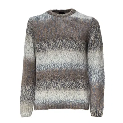 Dondup Textured Jacquard Knit Crew Neck Jumper In Wool Blend In Brown