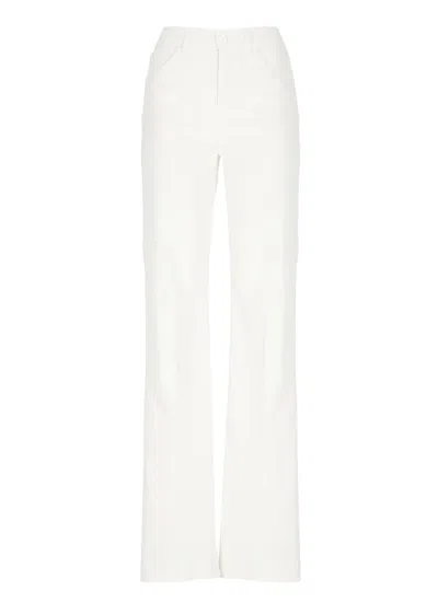 Dondup High Waist Wide Leg Cotton Blend Trousers In White