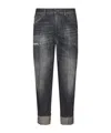 Dondup Relaxed Fit Distressed Denim Trousers With Rolled Cuffs In Black