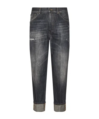 Dondup Relaxed Fit Distressed Denim Trousers With Rolled Cuffs In Gray