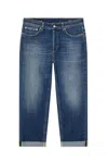 Dondup Relaxed Fit Blue Trousers With Tapered Leg And Rolled Cuffs In Blue