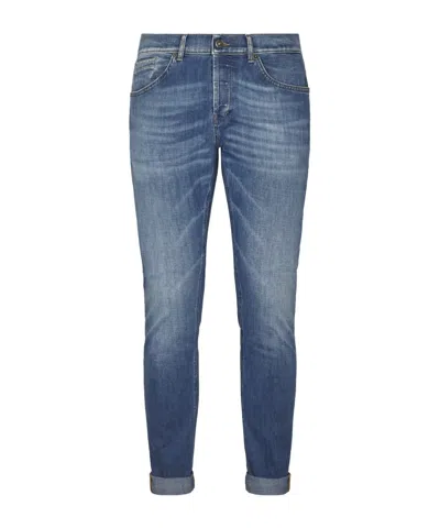 Dondup Slim-fit Light Wash Denim Trousers With Rolled Cuffs In Blue