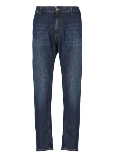 Dondup Straight Fit Cotton Trousers With Five Pockets In Blue