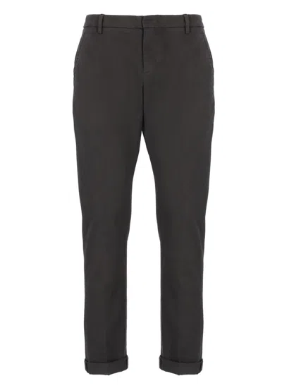 Dondup Straight Cut Trousers Cuffed Hem Detail In Black