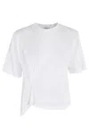 Dondup Boxy White T-shirt With Unique Draping Detail In Bianco