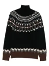 Dondup Turtle Neck Sweater With Fair Isle Pattern In Black