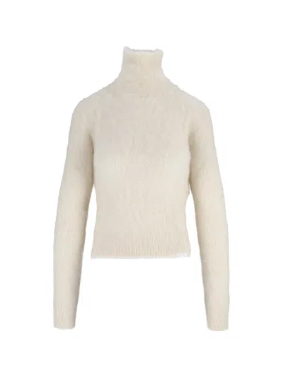 Dondup Dolcevita Fuzzy Knit Ribbed Turtleneck In White