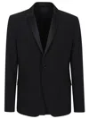 Dondup Two-way Stretch Canvas Blazer With Tuxedo Lapel In Black