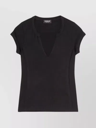 Dondup V-neckline Short Sleeves Lightweight Fabric In Blue