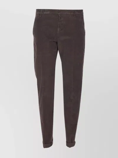 Dondup Velvet Effect Trousers Rolled Cuffs In Brown