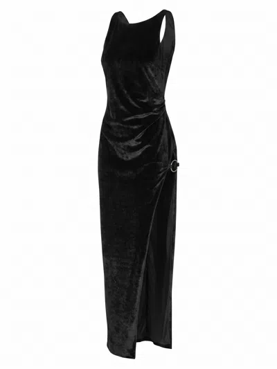 Dondup Velvet Side-slit Midi Dress In Black