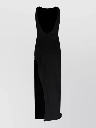 Dondup Velvet V Neck Evening Dress Side Slit In Black