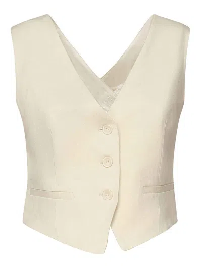 Dondup Viscose And Linen Twill Vest In White