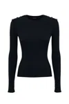 Dondup Ribbed Black Sweater With Decorative Shoulder Buttons In Blu
