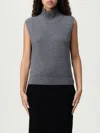 Dondup Sleeveless Turtle-neck Sweater In Ribbed Wool In Gray