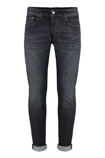 Dondup Washed Stretch Cotton Jeans With Roll-up Ankle Cuffs In Grey