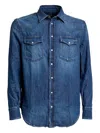 Dondup Button-down Denim Shirt With Chest Pockets And Structured Collar In Multi
