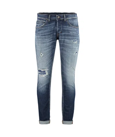 Dondup Whiskered-thigh Bleach-wash Jeans In Blue