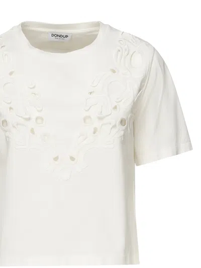 Dondup White Cotton Crewneck Cropped T Shirt