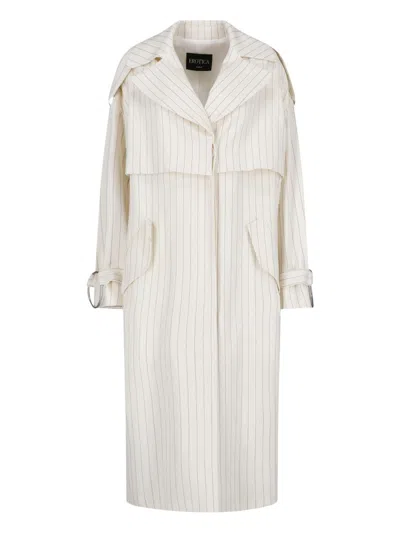 Dondup White Gessato Wool Pinstripe Trench Coat In Grey