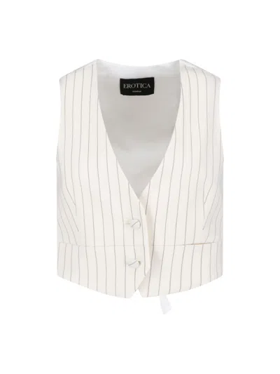 Dondup White Gessato Wool Pinstripe Vest