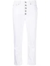 Dondup Cropped Cotton-blend Denim Jeans With Button Detailing In White