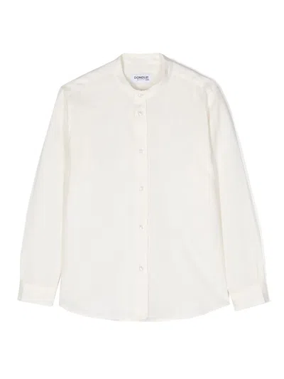 Dondup Kids' White Linen Blend Shirt With Mandarin Collar