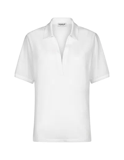 Dondup White Modal-silk Blend Polo With Deep V-neckline