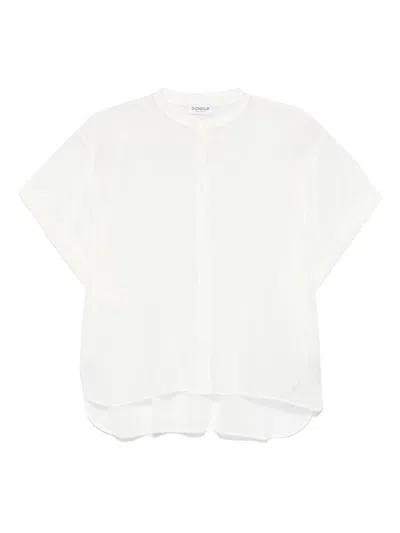 Dondup White Shirt In Cotton And Linen With Short-sleeves