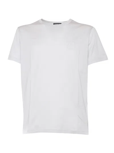 Dondup White T-shirt With Logo Plate In Grey
