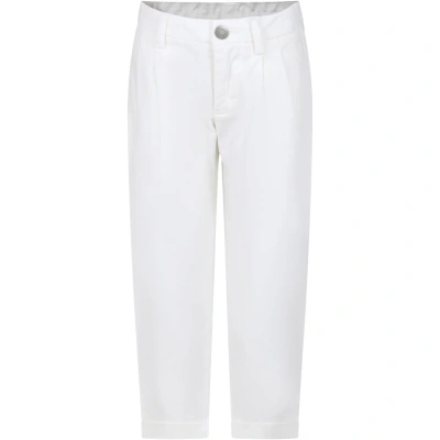 Dondup Kids' White Trousers For Boy With Logo