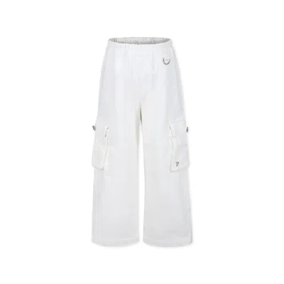 Dondup Kids' White Trousers For Girl With Logo