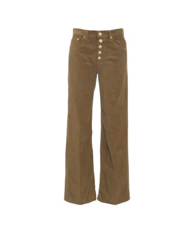Dondup Wide-leg Corduroy Trousers With High Waist And Distinctive Button Closure In Brown