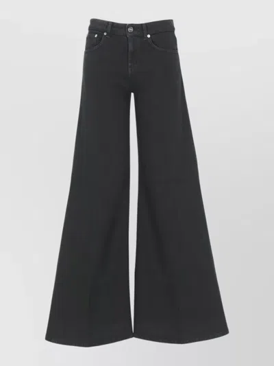 Dondup Wide Leg Cotton Palazzo Jeans Trousers In Black