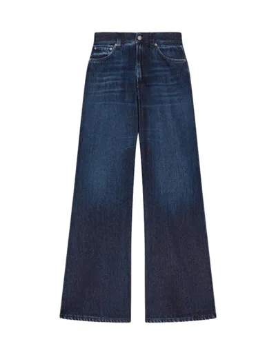 Dondup Wide-leg Deep Indigo Jeans With Classic Five-pocket Design In Blue