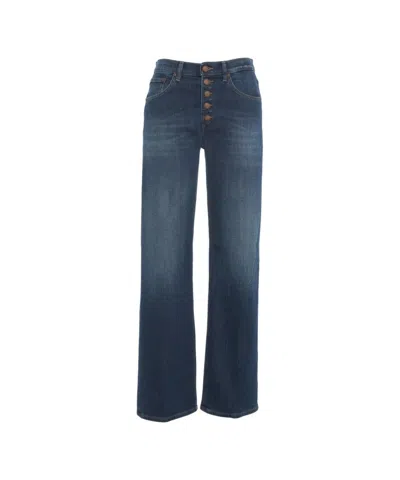 Dondup Wide Leg High-rise Jeans With Button Closure And Relaxed Fit In Black
