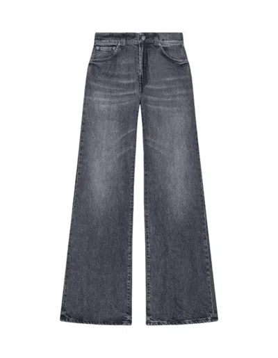 Dondup Wide-leg Jeans In Vintage Black Wash With Iconic Logo In Gray