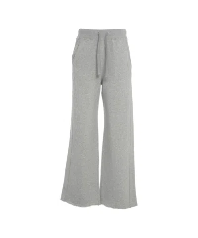 Dondup Wide-leg Jogging Pants With Adjustable Drawstring And Frayed Hem In Gray
