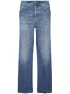 Dondup Wide-leg Trousers With Branded Leather Patch In Blue