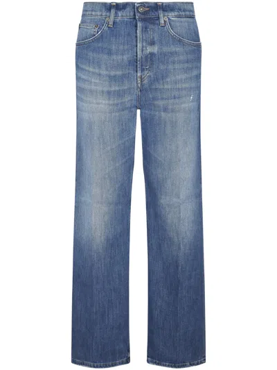 DONDUP DONDUP WIDE-LEG TROUSERS WITH BRANDED LEATHER PATCH