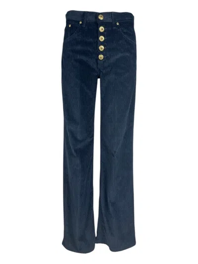 Dondup Wide-leg Velvet Pants With Jewel-button Closure In Blue