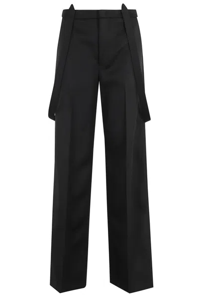DONDUP WIDE-LEG VIRGIN WOOL TROUSERS WITH REMOVABLE SUSPENDERS