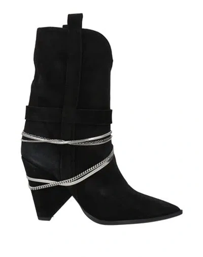 Dondup Woman Ankle Boots Black Size 9 Leather In Multi