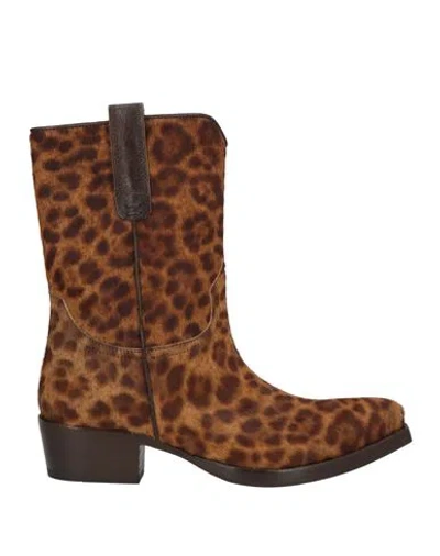 Dondup Woman Ankle Boots Brown Size 7 Leather In Multi
