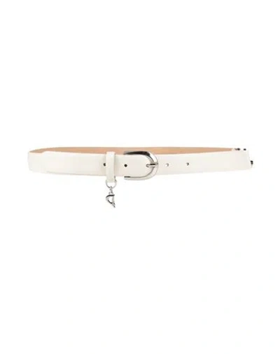 Dondup Woman Belt Ivory Size 28 Leather In White