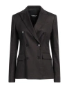 Dondup Woman Blazer Charcoal Size 6 Linen, Viscose, Elastane In Grey