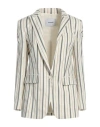 Dondup Woman Blazer Ivory Size 10 Cotton, Viscose, Acetate, Linen, Elastane In White