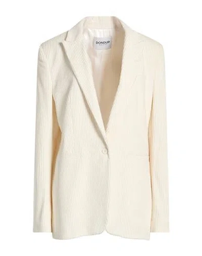 Dondup Woman Blazer Ivory Size 8 Cotton, Elastane In White