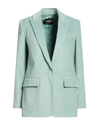 Dondup Woman Blazer Light Green Size 6 Cotton, Elastane In Blue