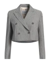 Dondup Woman Blazer Light Grey Size 6 Linen, Cotton, Polyamide, Viscose, Polyester In Grey